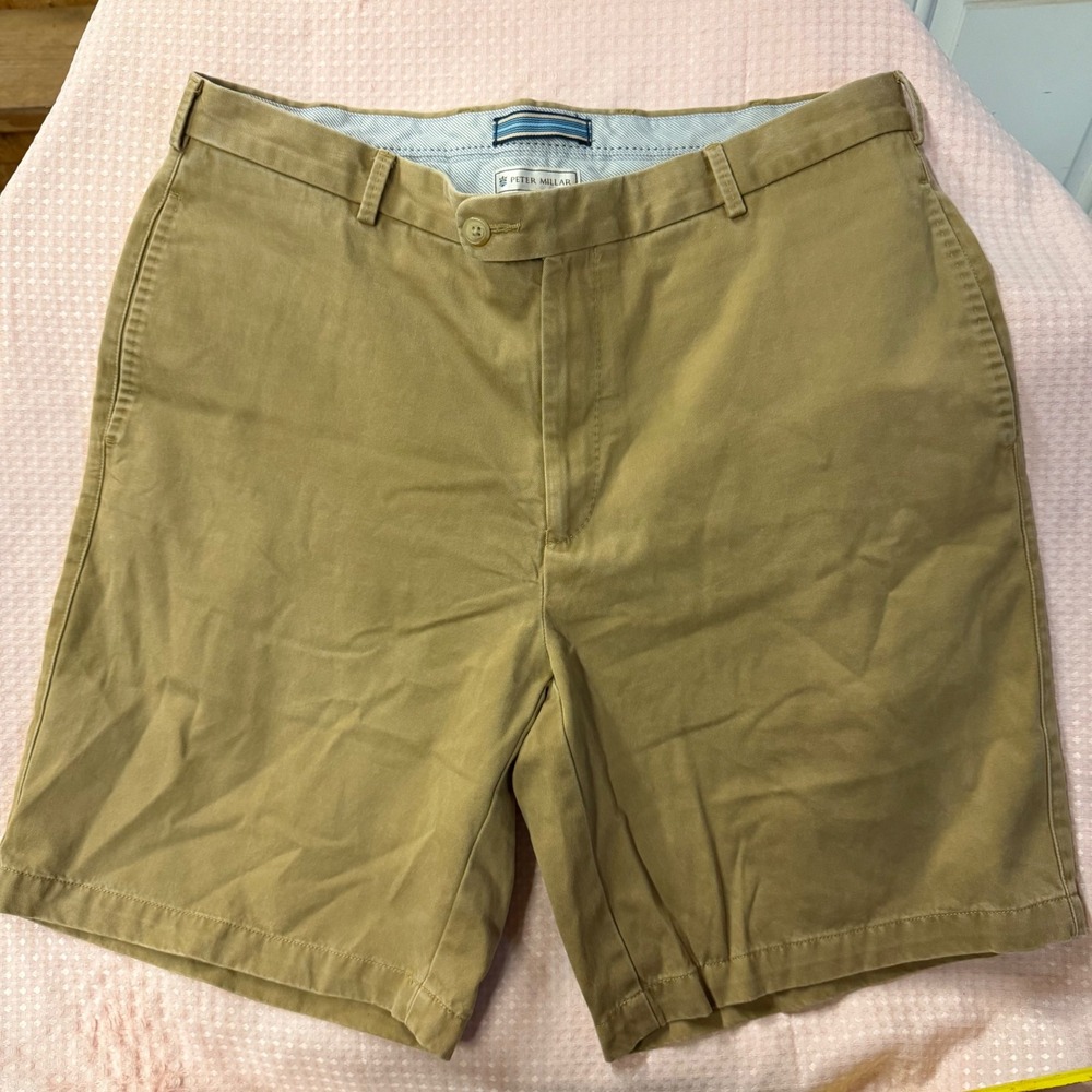 PETER MILLAR  Mens Shorts Size 35 Beige Tan 100% Pima Cotton Golf Chino RN100308